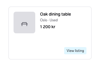A listing card incorrectly presents View listing as a pale blue badge.