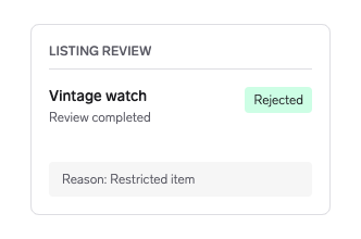 A rejected listing incorrectly uses the positive green badge variant.