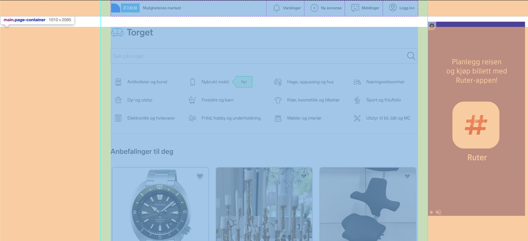 example of what page-container does as an overlay on top of finn.no