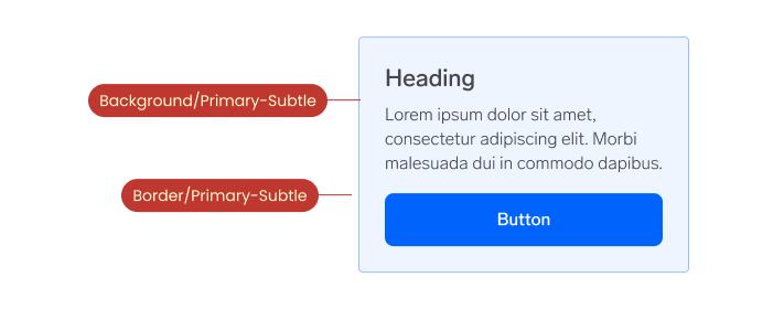 A sample design where "Background/Primary-Subtle" and "Border-Primary-Subtle" are highligted