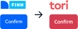FINN confirm button with a pointing arrow to a Tori confirm button